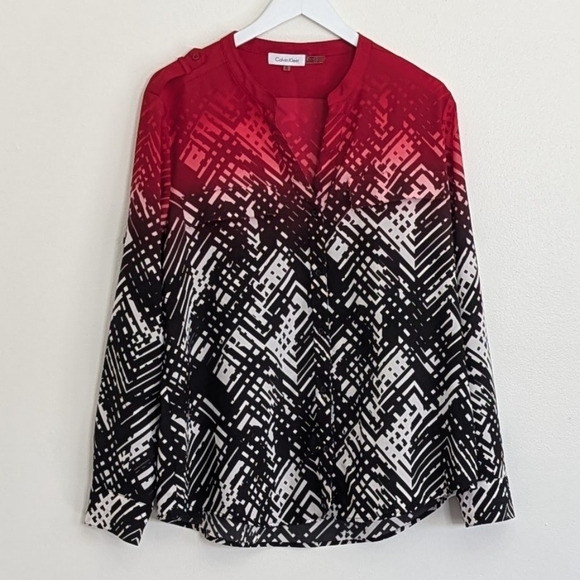 Calvin Klein Blouse Extra Large Black Red Ombre Button Down - Picture 1 of 5